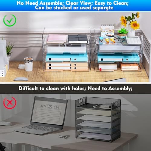 Paper Organizer Letter Tray, 4-Pack Acrylic File Organizer, Clear