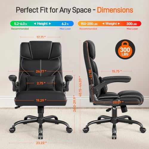 Office Chair, Executive Mid-Back Computer Desk Chair with Flip-up Armrests