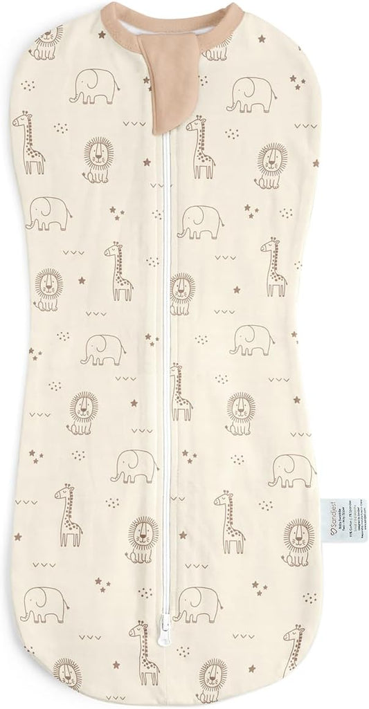 SANDJEST Baby Swaddle 0-2 Months, Cotton Arm-in Zipper Sleep Sack, Wearable Blankets Wrap for Newborn Infant Girls and Boys (Woodland Animal, Pack of 1)