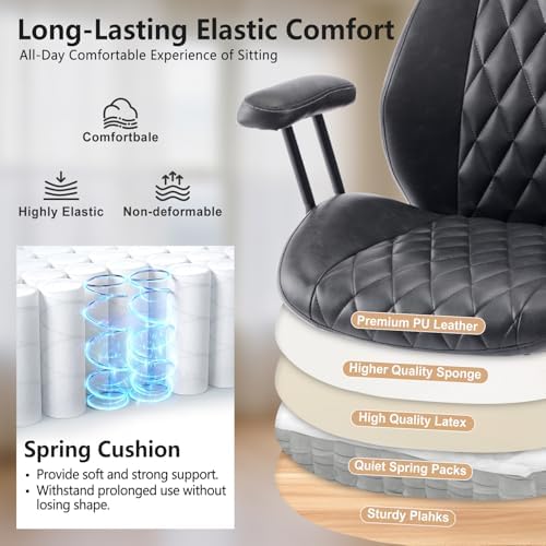 YFO Home Office Desk Chair Office Rubber Casters Ergonomic Computer Chair with Lumbar Support Adjustable Height Rolling Swivel Executive Task Armrests Chair， Black PU