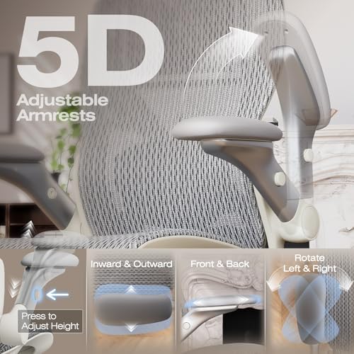 ELABEST X100 Ergonomic Mesh Office Chair with Footrest, Big and Tall Home Desk Chair with 5D Flip-Up Arms, Adjustable 3D Lumbar Support, Gaming & Executive Computer Chair (First Light)