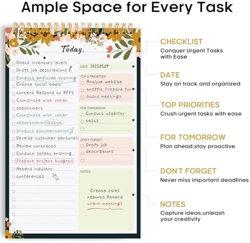 Taja To Do List Notepad, Undated Daily Planner for Work and Goal Setting