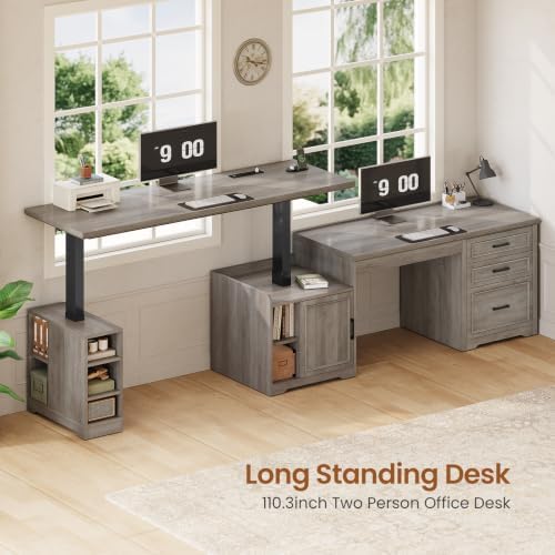 SEDETA Farmhouse L Shaped Standing Desk with Storage for Home Office (Grey)