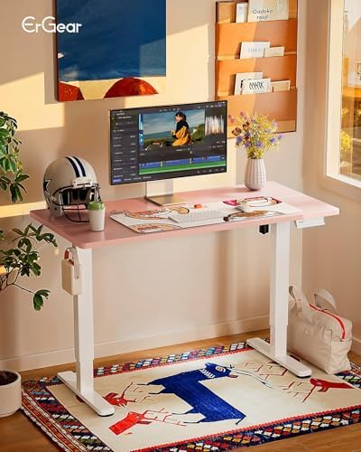 ErGear Height Adjustable Electric Standing Desk, 32 x 19 Inches Sit Stand up Desk, Memory Computer Home Office Desk, Pink