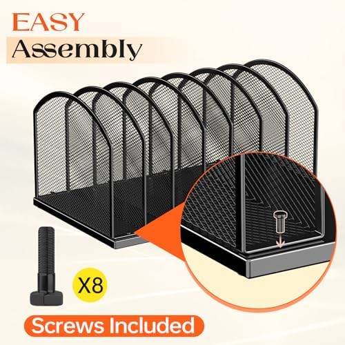 Gawerk 7-Section Metal Upright File Sorter Organizer, Office Small Letter Sorter Desktop File Organizer Metal Mesh Iron Sole, Black