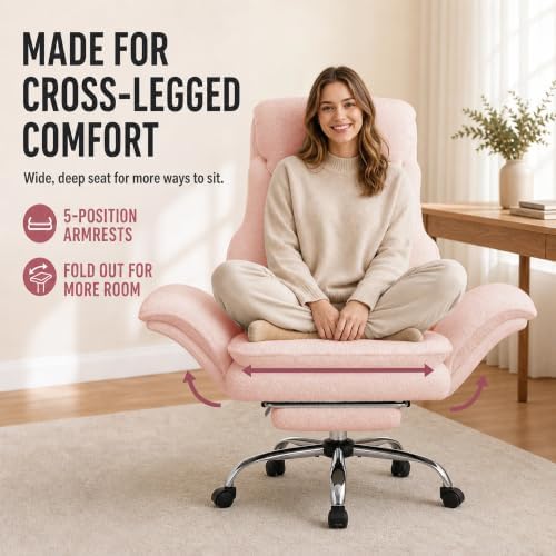 Criss Cross Office Chair with Wheels,Flip-Up Arms and Footrest, Pink
