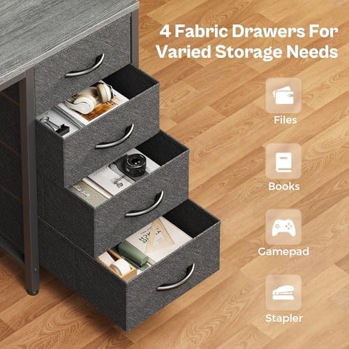 Huuger 55 inch Computer Desk with Power Outlets & 4 Drawers