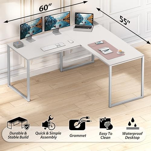 SHW Mission 55 x 60 L-Shape Home Office Computer Desk, White