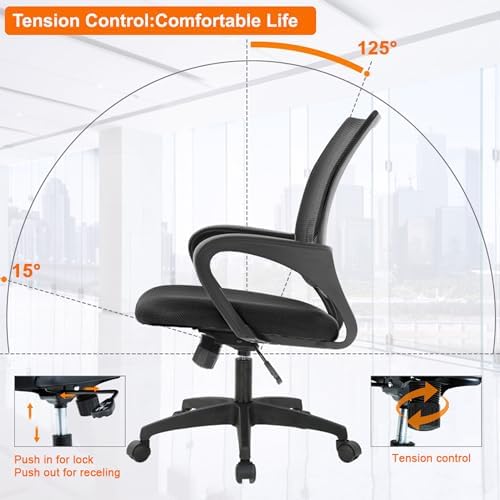 BestOffice Ergonomic Office Chair | Mid-Back Swivel Desk Chair | Black