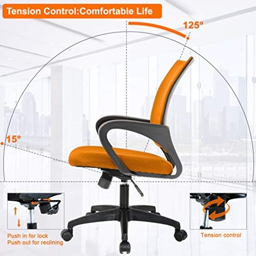 BestOffice | Ergonomic Office Chair | Mid-Back Swivel Desk Chair | Breathable Backrest & Lumbar Support | Adjustable Height | Sponge Seat | Rolling Wheels | Orange | for Adults & Women | Pack of 2