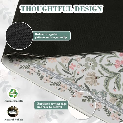 iCasso Aesthetic Desk Mat,31.5x11.8in Mouse Pads, Gray Floral