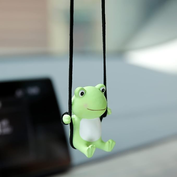 YGMONER Cute Swinging Frog Car Rear View Mirror Hanging Accessories Funny Car Interior Decor Gifts for Women Men (Frog)
