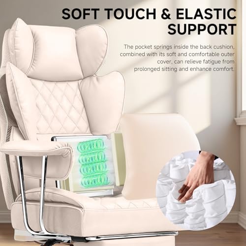 COMHOMA Big and Tall Office Chair, High Back Leather Gaming Chair with Footrest, Executive Ergonomic Office Chairs with Pocket Spring Lumbar Support and with Outward Fixed Soft Armrests