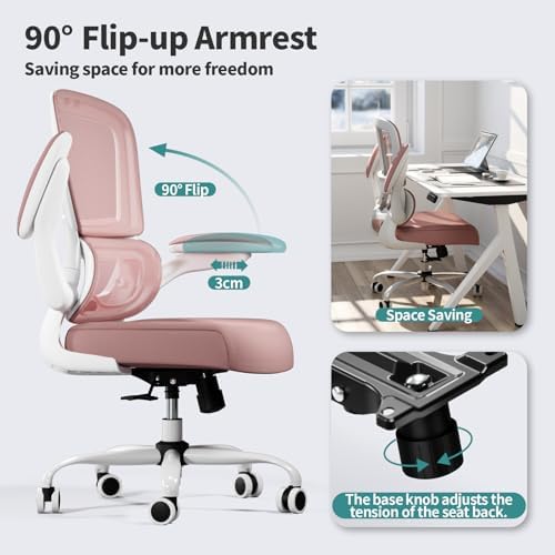 TRALT Office Chair - Ergonomic Desk Chair with Adjustable Lumbar Support, Mesh Computer Chair, Executive Chair for Home Office Comfortable Lumbar Support (1, Pink)