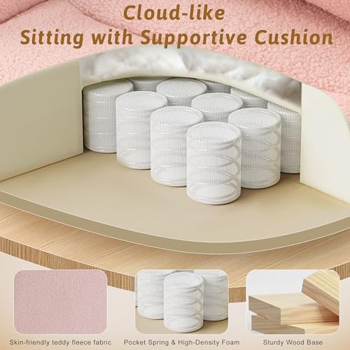 Wider Seat Office Chair with Flip Armrests for Criss Cross Legged&Cats, Big and Tall Executive Ergonomic Reclining Chair with Footrest&Lumbar Pillow, Teddy Fleece Desk Chair,Pink Vanity Chair