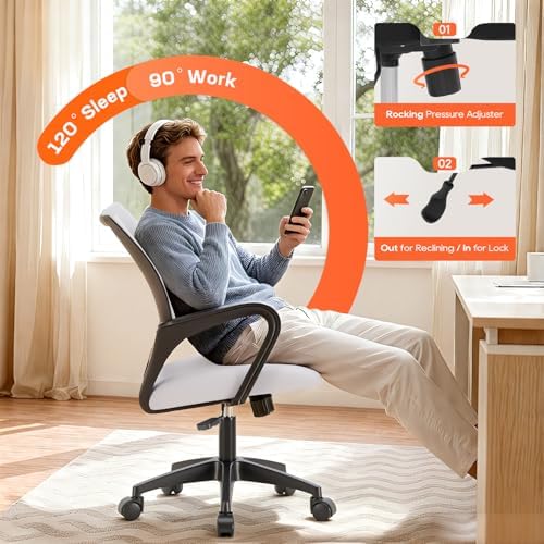 BestOffice Ergonomic Office Chair | Mid-Back Swivel Desk Chair | White