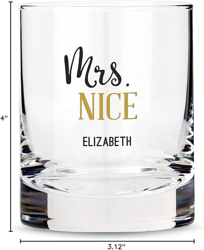 WEDDINGSTAR Personalized Whiskey Glass 11oz - Mrs. Nice Print