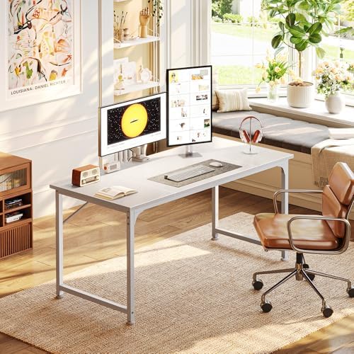 PRAISUN 47 Inch Computer Desk, Office Desk, Spacious Desktop, White