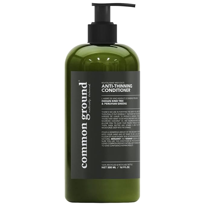 Common Ground Natural Anti-Thinning Conditioner, Sulphate, Paraben & Cruelty Free, Vegan, Plant-Based, Bergamot & Rosemary Scent, Kino Tree & Ginseng DHT Blockers, All Hair Types, Men & Women