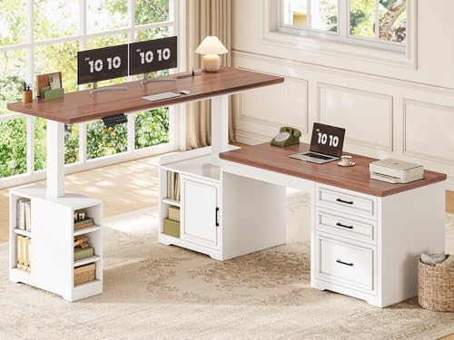 SEDETA Farmhouse L Shaped Standing Desk with Storage for Home Office, White