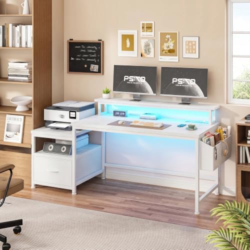 EnHomee 56.5" Office Desk with Drawers & Printer Space for Home Work,White