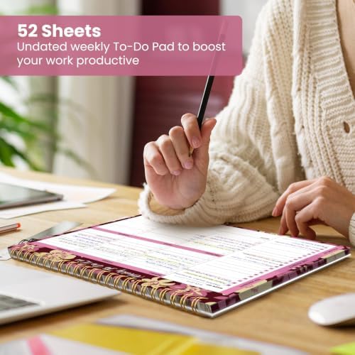 Weekly To Do List Notepad with 52 Undated Sheets（8.5"×11"）- Undated Weekly Planner Notepad for Office Desk Accessories and Supplies - Wine Bloom