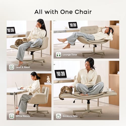 amseatec Criss Cross Office Chair, Swivel Makeup Vanity Chair with Wheels