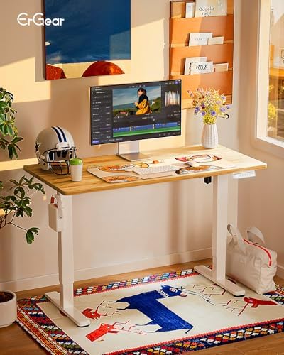 ErGear Height Adjustable Electric Standing Desk, 40 x 24 Inches Sit Stand up Desk, Memory Computer Home Office Desk, Light Vintage Brown