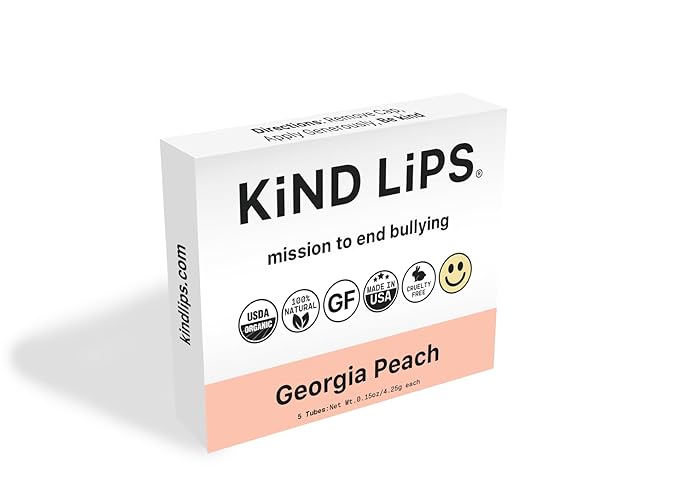 Kind Lips Organic Georgia Peach Lip Balm 3-Pack – Naturally Sweet, Moisturizing Lip Care for Dry Lips • 100% Natural, Clean, Gluten-Free, Grain-Free • Made in USA • Everyday Value chapstick Set