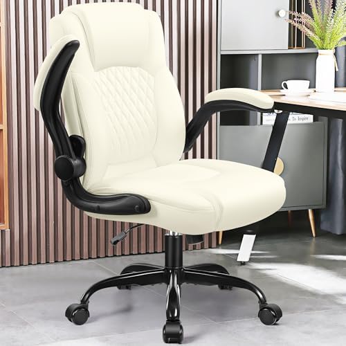 Leather Office Chair, PU Home Computer Desk Chairs with Ergonomic Back Support, 360°Swivel Free，Small Gaming Chair with Wheels and Adjustable Armrests, for Short People Use