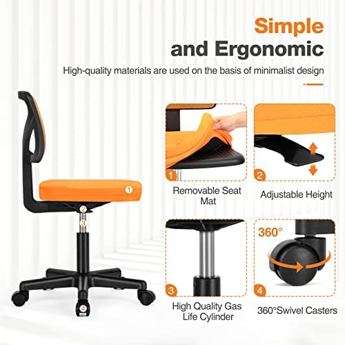 Sweetcrispy Small Armless Desk Chair, Mesh Rolling Office Chairs