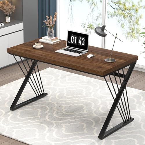 FOLUBAN Home Office Desks, Modern Wood and Metal Writing Study Work Table, Industrial Computer Desk for Bedroom Living Room, Rustic Walnut, 47 Inch