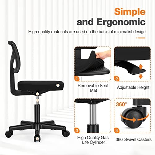 Sweetcrispy Small Armless Desk Chair, Mesh Rolling Office Chairs