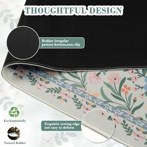 iCasso Aesthetic Desk Mat,31.5x11.8 Mouse Pads,Green Floral