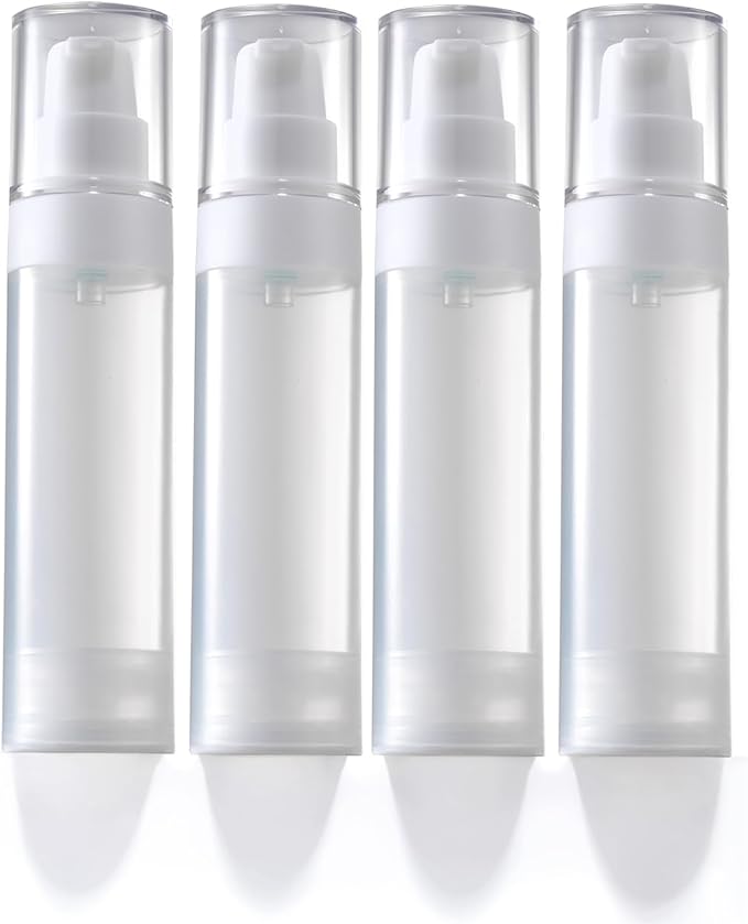 Small Airless Pump Bottles，Travel Toiletry containers，Lotion Dispenser，1.7 oz Travel Bottles TSA Approved Shampoo, Liquid Foundation, Hand sanitizer（ 4 Pack）
