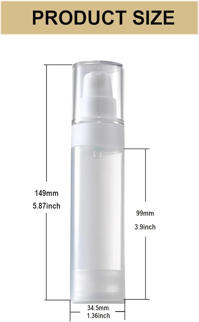 Small Airless Pump Bottles，Travel Toiletry containers，Lotion Dispenser，1.7 oz Travel Bottles TSA Approved Shampoo, Liquid Foundation, Hand sanitizer（ 4 Pack）
