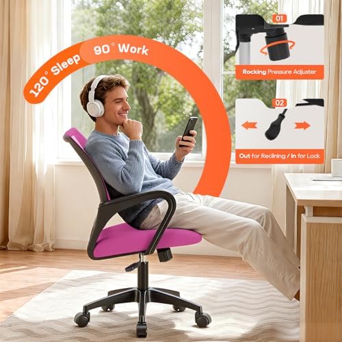 BestOffice Ergonomic Office Chair | Mid-Back Swivel Desk Chair | Pink