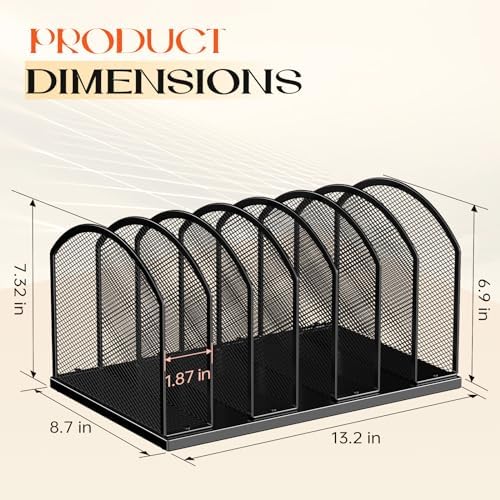 Gawerk 7-Section Metal Upright File Sorter Organizer, Office Small Letter Sorter Desktop File Organizer Metal Mesh Iron Sole, Black
