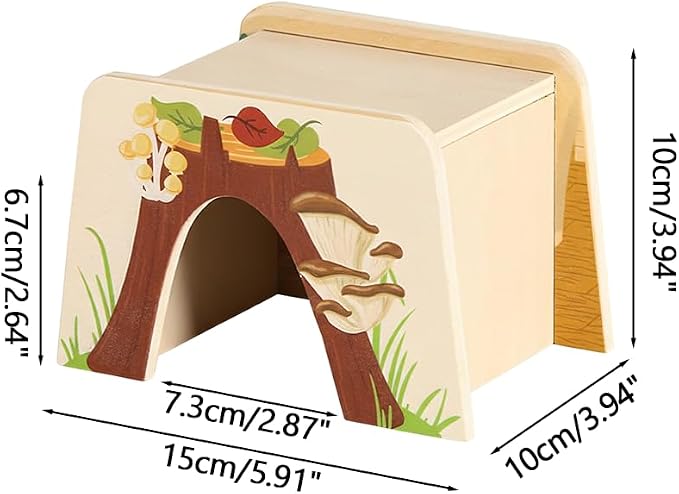 DONGKER Small Animal Hideout, Wooden Gerbil Shelter with Open Bottom for Hamster Hedgehog Reptile Burrowing and Resting
