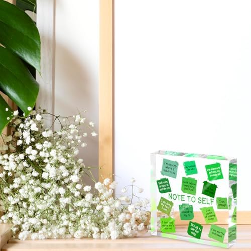 Motivational Office Decor - 4x4 inch Acrylic Sign, Green Desktop Decoration, Printed with Motivational Quotes, Perfect Wellness Gift for Positive Workspace, Gift for Women
