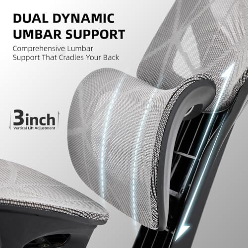 Mesh Office Chair,Ergonomic Computer Chair,Adjustable Lumbar High Back Desk Chair 400lbs,4D Adjustable Armrests & Removable Headrest,Breathable Mesh Chair for Adults,Home Gaming & Workplace(Gray)