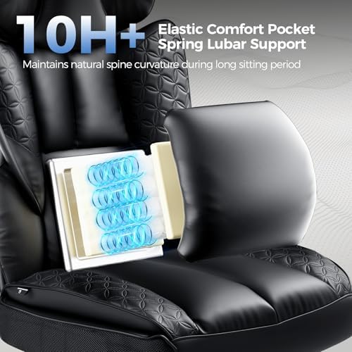 GTPLAYER Big and Tall Gaming Chair 400lbs Heavy Duty Office Chair with Footrest, High Back Pocket Spring Lumbar Support, Ergonomic Wide Comfy Seated Cushion for Lower Back Pain Relief, Carbon-Black