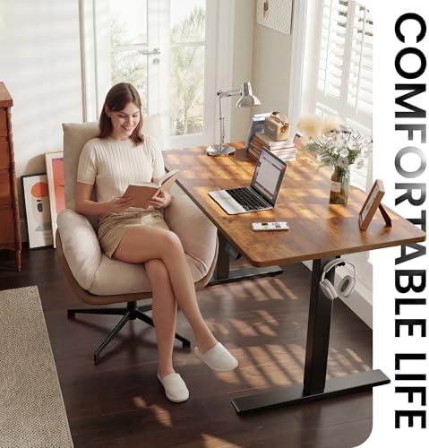 CubiCubi Electric Standing Desk 40 x 24 Inch, Height Adjustable Sit Stand Desk with Memory Presets, Splice Desktop Computer Desk for Home Office, Black Frame/Vintage Brown Top