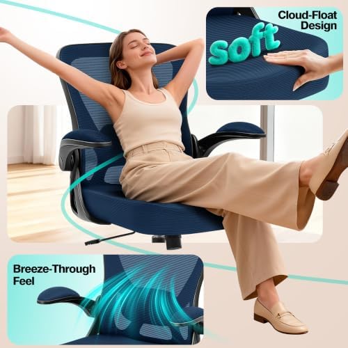 AreShark Office Chair - Ergonomic Breathable Mesh Desk Chair with Adjustable Lumbar Support and Flip-up Armrests - Executive High Back Rolling Swivel Comfortable Computer Gaming Chair for Home Office