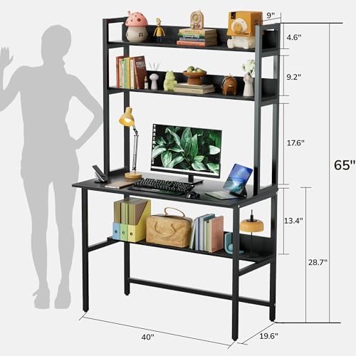 Aquzee 40 Inch Desk with Hutch, Computer Desk with Shelves