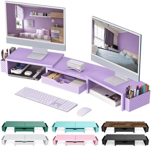 gianotter Dual Monitor Stand Riser With Drawer and 2 Pen Holders