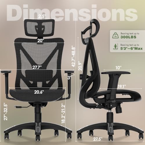 ELABEST Mesh Office Chair,Ergonomic Computer Desk Chair,Sturdy Task Chair- Adjustable Lumbar Support & Armrests,Tilt Function,Comfort Wide Seat,Swivel Home Office Chair (Onyx)