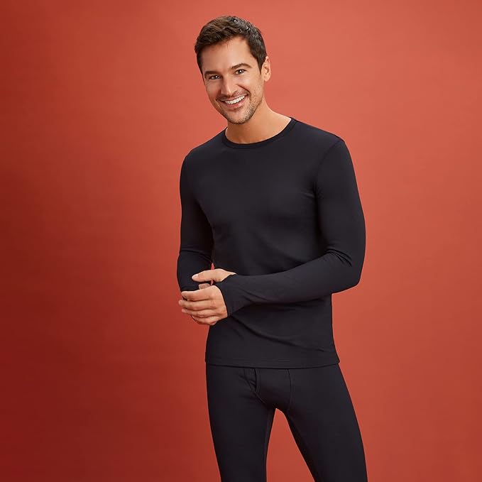 Cuddl Duds Mens Heavyweight Cold Weather Fleece Lined Thermal Set – Long Sleeve Shirt & Leggings – Lounge Sets for Men