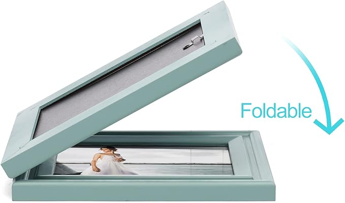 Horizontal 4X6 Picture Frames Double Hinged Wood Folding Photo Frames with Real Glass Front Fit for Desktop or Tabletop, Teal Blue XLAN-H64X2