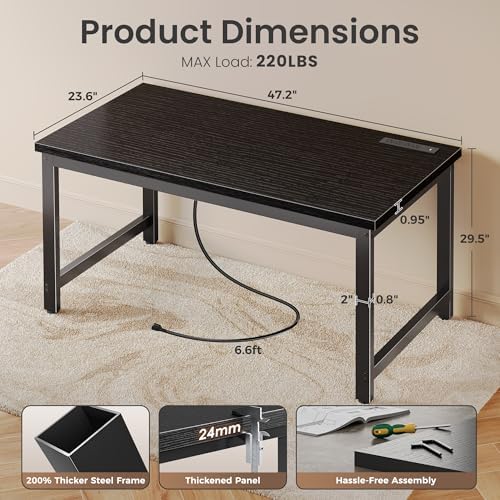 Huuger 48 x 24 inch Desk with Power Outlets & 0.95 Inch Thicker Desktop